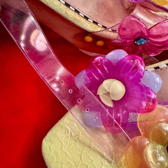 Betsey Johnson Floryn Flower Embellished Platform Heeled Sandals Size 11 PVC - Picture 10 of 15